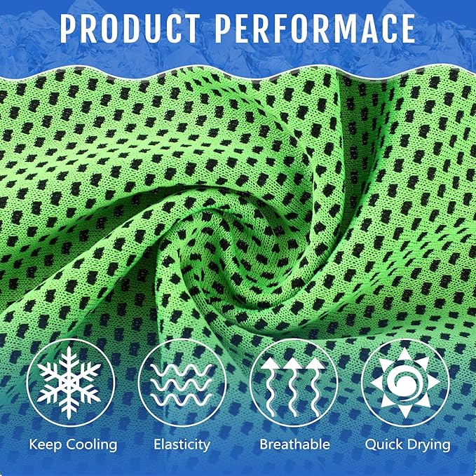 Hosuly 12 Pcs Cooling Towels for Face and Neck 12 x 40 Inch Workout Towels for Gym Fast Drying Hot Weather Sweat Rag Cold Cooling Cloth with 12 Bags Athletes Sport Yoga Golf(Green)