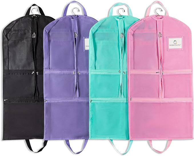 Waterproof Hanging Garment Bag 35 inch Clothes Bag with Gusset, 5 Pockets & Side Zip for Dance Costumes, Theatre, Beauty Pageants & More. Best for younger performers with small costume pieces.