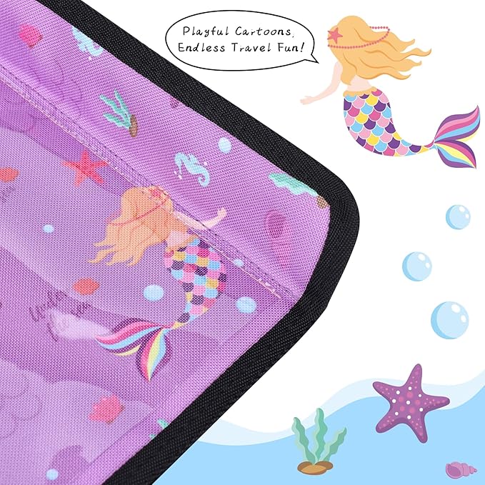 Kids Tray Table Cover, Airplane Tray Cover with Pockets, Airplane Travel Essentials for Kids, Portable Airplane Must Haves for Toddler on Plane or Train and Flying Supplies (Purple)