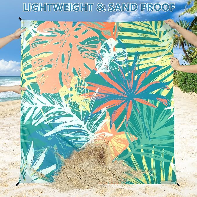 HIHOHO Beach Blanket Waterproof Sandproof Beach Mat for 1-8 Adults Quick Drying Durable Outdoor Picnic Mat for Beach Festival Travel Camping Hiking (Colorful-Palm, 79"×83"(4 Person))