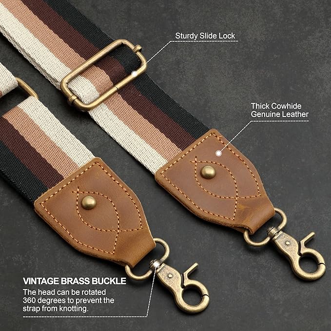 Nefelibata Purse Strap-2"Crazy Horse Leather Bag Strap Adjustable Replacement,Retro Jacquard Embroidery Crossbody Straps
