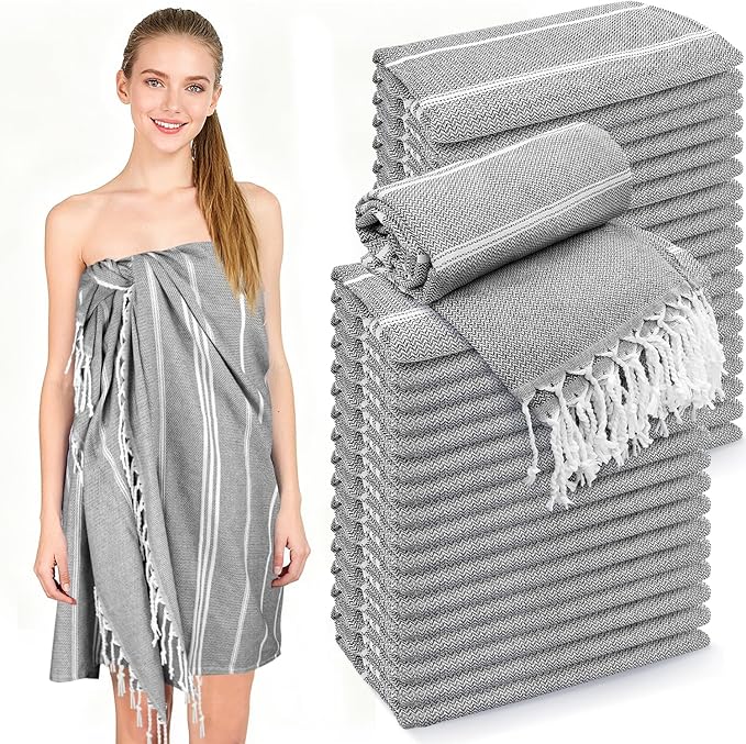 YSYJ Turkish Beach Towel 36 Pack Extra Large Beach Towels 36"x71" Soft Turkish Towel Bulk Sand Free Quick Dry Bath Towels Blanket for Adult Grey
