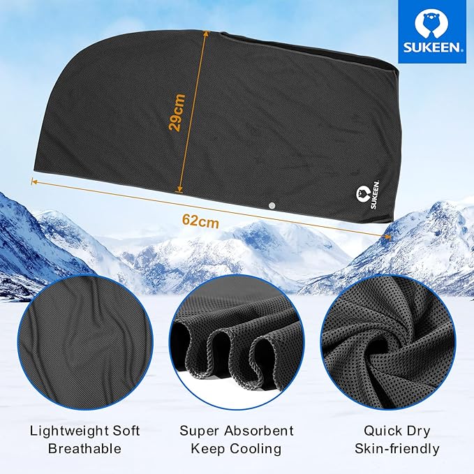 Sukeen Cooling Hoodie Towel for Men, Cooling Towels for Neck and Face, Cools When Wet Cooling Neck Wraps, Sport Workout Camping Cycling Cool Towel for Hot Weather