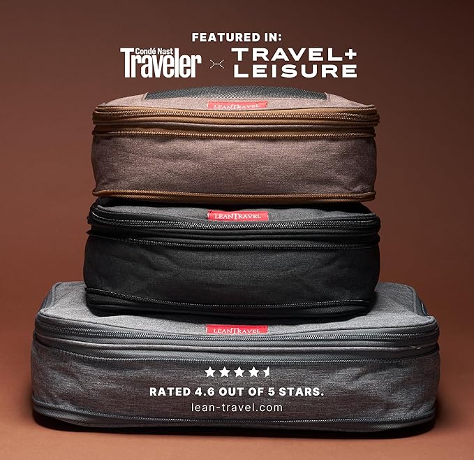 LeanTravel Premium Compression Packing Cubes for Travel - Suitcase Organizer Bags with Double Zipper & Breathable Mesh Panel - Space Saving Carry On Luggage Essentials (6-Pack, Grey, Black, Brown)