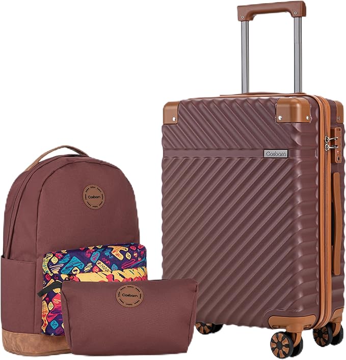 Cosbarn Carry On Luggage 22x14x9 Airline Approved, Hardside 20 Inch Carry on Suitcases with Wheels, Hard Shell ABS Lightweight Carry on Luggage Set, Travel Suitcase Set with TSA Lock, Burgundy