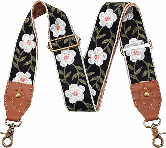 Nefelibata Purse Strap-2"Crazy Horse Leather Bag Strap Adjustable Replacement,Retro Jacquard Embroidery Crossbody Straps
