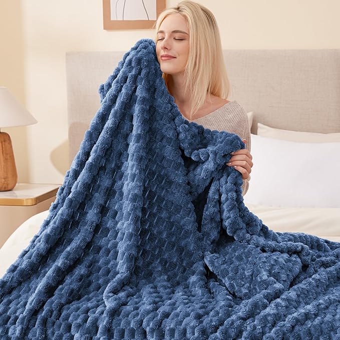 EXQ Home Gentle Soft Fleece Throw Blanket – Cozy Lightweight 3D Imitation Turtle Shell Jacquard Blanket for Couch Bed – All-Season Warm Fuzzy Flannel Blanket for Women Mom Her Gifts(84"x90",Dark Blue)