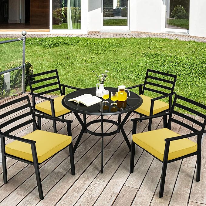Outdoor Chair Cushions 19 x 19 Inch, Set of 4, Water Resistant Patio Chair Cushions with Tie Color Fastness Thick Outdoor Seat Cushion for Garden Lawn Patio Furniture Yellow