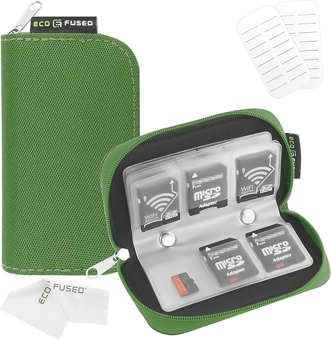 Eco-Fused Memory Card Case - Fits up to 22x SD, SDHC, Micro SD, Mini SD and 4X CF - Holder with 22 Slots