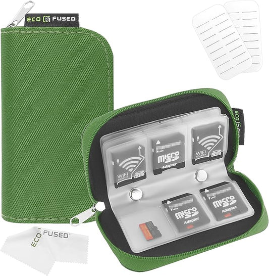 Eco-Fused Memory Card Case - Fits up to 22x SD, SDHC, Micro SD, Mini SD and 4X CF - Holder with 22 Slots