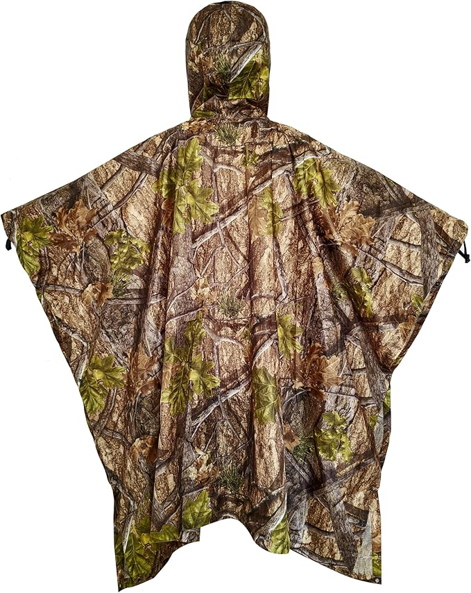 AUSCAMOTEK Camouflage Rain Poncho Hooded Waterproof Camo Raincoat with Blind Pattern for Hunting Hiking Camping Fishing