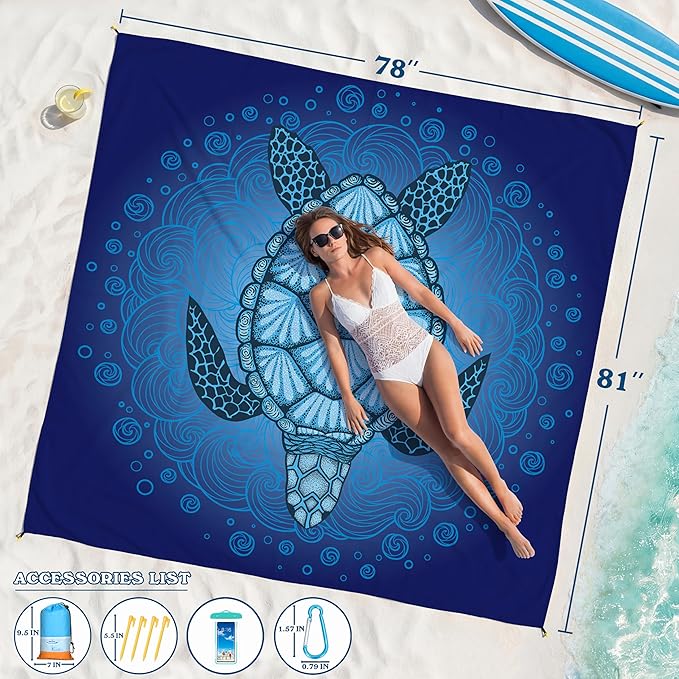 Famstar Beach Blanket Oversized Extra Large 78"X81"/10'X9',Waterproof Sandproof Beach Blanket 2-8 Adults Lightweight Durable for Travel Camping Hiking Picnic