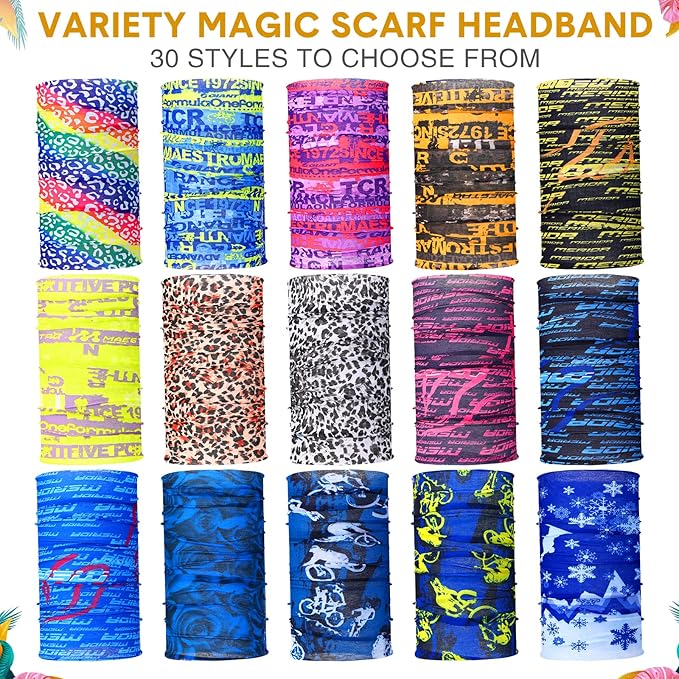 Tarpop 12/30 Pcs Neck Gaiters Scarf Elastic Wrap Headband Sweat Absorbing Bandana for Women Men Sports Yoga Running