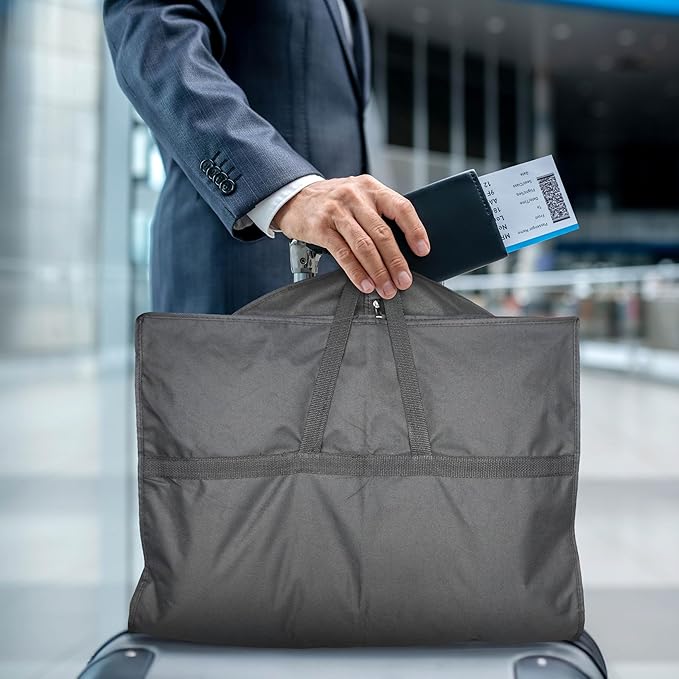 Lazebox 43" Travel Garment Bag with Accessories Zipper Pocket, Heavy Duty Suit Bag for Suits, Tuxedos, Dresses, Coats, Dark Grey, 1 pack