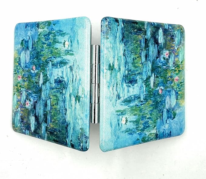 Small Handbag Monet Compact Mirror - Folding Pu Leather, Unique Water Lilies Travel Mirror for Sister