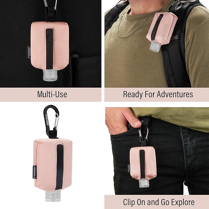 2nd Childhood Travel Hand Sanitizer Keychain – Small Refillable 2 oz Bottle with Clip-On Holder – Portable Sanitizer Case for Purse, Backpack, Gym Bag