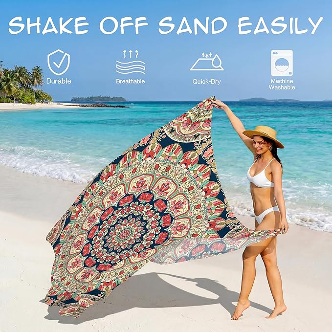 Aroveea Beach Blanket Waterproof Sandproof 1-7 Adult Oversized 78''X81''/10'X9' Lightweight Durable Compact Sand Free Beach Mat for Travel Camping Hiking Picnic Blanket