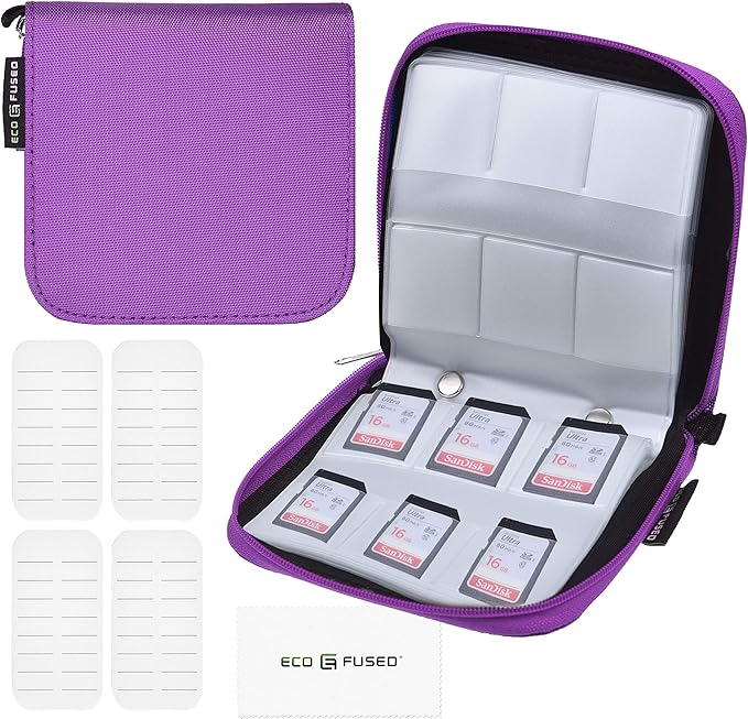 Eco-Fused Memory Card Case - Fits up to 44x SD, SDHC, Micro SD, Mini SD and 4X CF - Holder with 44 Slots (Purple / 44 Slots - 1 Pack)