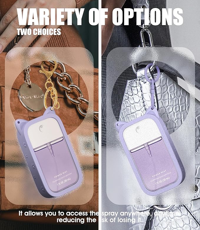 Sonnorel 1pcs Silicone Case Fit for Touchland Hand Sanitizer Spray (Fit for 30 mL Ver), with 2 Keychain Cute Cat Ear Paw (Light Purple)