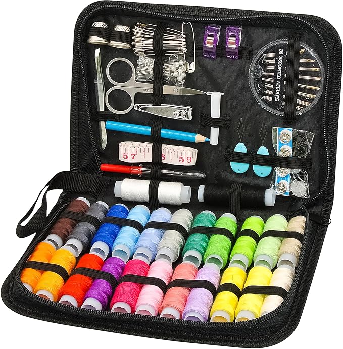 VelloStar Sewing Kit for Adults – Easy to Use Needle and Thread Kit, 24 Color Threads, 30 Needles, Scissors, Mini Travel Sewing Set for Emergency Repairs