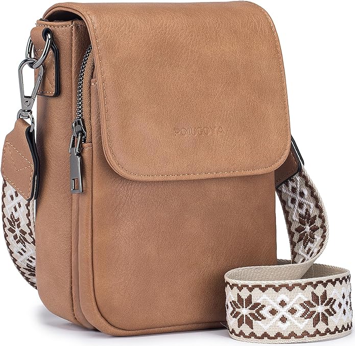 POIUGOYA Crossbody Bags for Women,Small Crossbody Purse with Triple Compartments,Cell Phone Wallet with Card Slots for Travel | Small