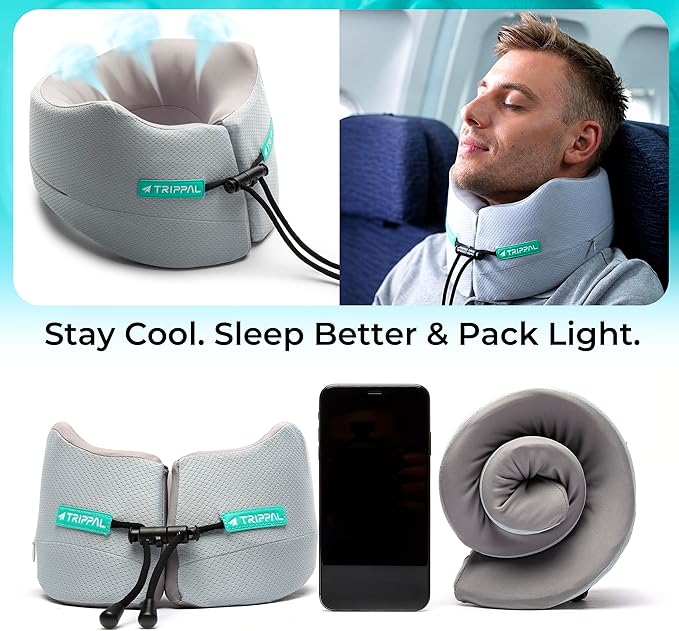 Neck Support Travel Pillow for Airplane: Firm Core Memory Foam Supports 8 lbs Without Collapsing - 360° Chin & Neck Support Prevents Head Bobbing - for Men on Long-Haul Flights
