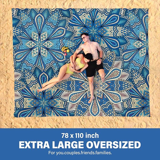 Famstar Beach Blanket Oversized Extra Large 78"X81"/10'X9',Waterproof Sandproof Beach Blanket 2-8 Adults Lightweight Durable for Travel Camping Hiking Picnic