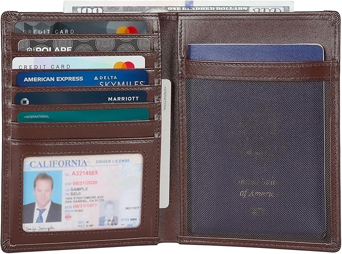 Polare Luxury RFID Blocking Leather Passport Holder Travel Wallet For Men and Women (Coffee with AirTag Slot)