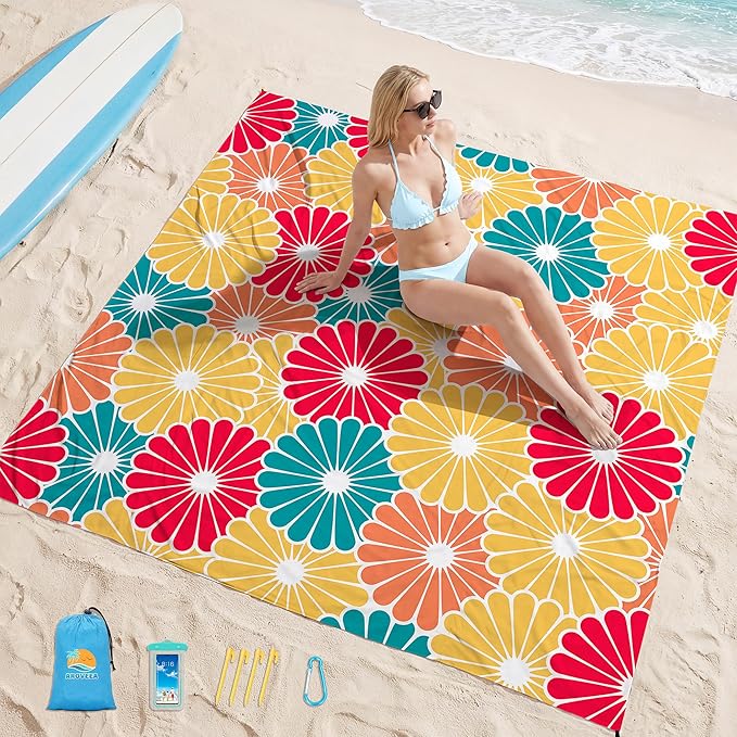 Aroveea Beach Blanket Waterproof Sandproof 1-7 Adult Oversized 78''X81''/10'X9' Lightweight Durable Compact Sand Free Beach Mat for Travel Camping Hiking Picnic Blanket