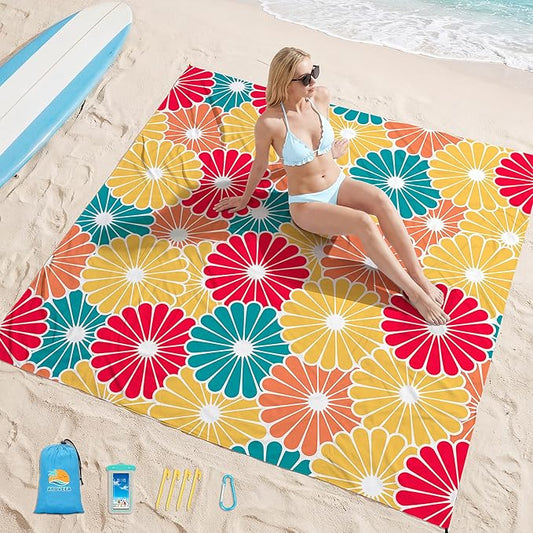 Aroveea Beach Blanket Waterproof Sandproof 1-7 Adult Oversized 78''X81''/10'X9' Lightweight Durable Compact Sand Free Beach Mat for Travel Camping Hiking Picnic Blanket