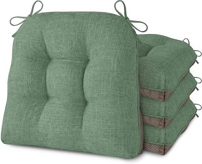 AddGrace Chair Cushions for Dining Chairs Set of 4 Kitchen Seat Cushions with Ties and Non Slip Backing Tufted Indoor Seat Pad for Kitchen Dining Room 18" x 17" x 3" Sage Green