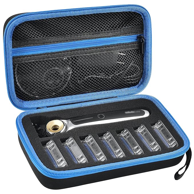 PAIYULE Travel Case Compatible with Gillette Heated Razor for Men, Starter Shave Kit Storage Holder for Blade Refills, Clipper Guards, Charging Dock and Accessories-Blue(Box Only)