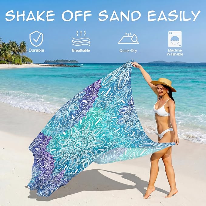 Aroveea Beach Blanket Waterproof Sandproof 1-7 Adult Oversized 78''X81''/10'X9' Lightweight Durable Compact Sand Free Beach Mat for Travel Camping Hiking Picnic Blanket