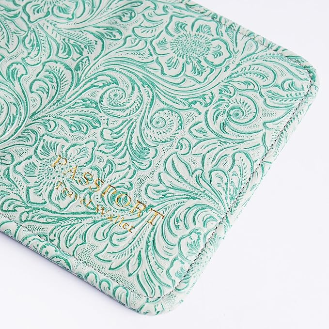 lizimandu Passport Holder with Airtag Slot, Airtag Passport Wallet for Men Women, Slim Leather Passport Holder Case Family for Travel Anti-Lost(1-Carved Green3)