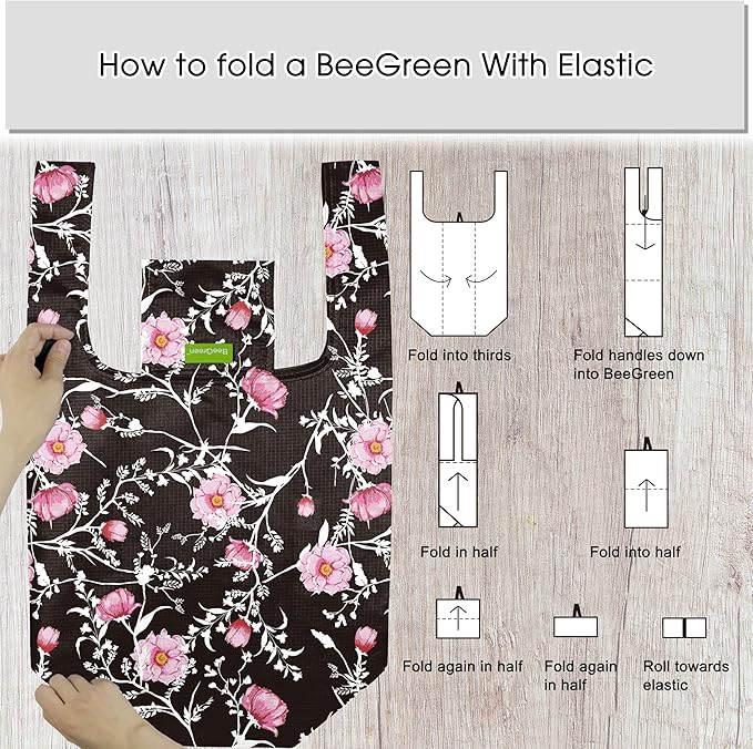 BeeGreen Floral Reusable Grocery Bags Bulk 6 Packs X-Large50LBS, Reusable Shopping Bags Foldable for Groceries, Vegetables, Fruits Bulk Tote Bags Washable For Women Men