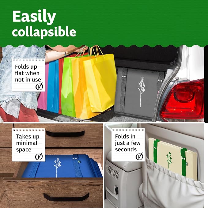 Green Bulldog Reusable Grocery Bags - Heavy Duty Reusable Shopping Tote Bags W/Long Handles, Foldable & Collapsible, Holds Up to 65 lbs - for Kitchen, Picnic 3 Pack