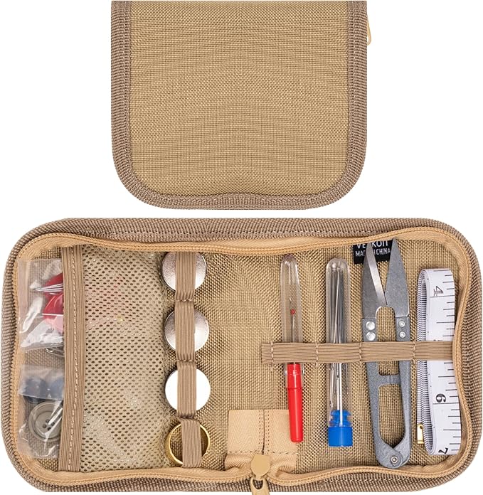 Military Sewing Kit, Army Survival Sewing Kit with Buttons for Men, Women, Small Repair Sewing Tools with Zipper in Nylon Case for Adults Basic for Home, Outdoor, Tactical EDC Sew Kit (Coyote, 2 Pack)