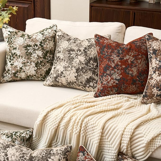 Yangest Neutral Floral Pillow Cover 12 x 20 Inches, Vintage Chenille Rectangle Throw Pillow Cover Soft Decorative Farmhouse Accent Couch Pillow Cover for Living Room Bedroom, Blue