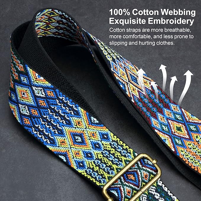 Nefelibata Purse Strap-2"Crazy Horse Leather Bag Strap Adjustable Replacement,Retro Jacquard Embroidery Crossbody Straps