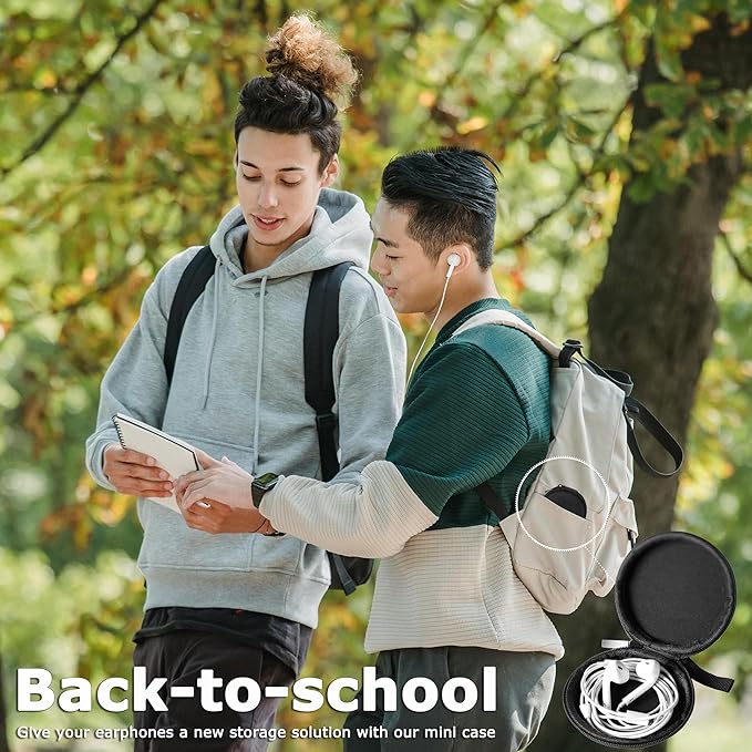 Ginsco Mini-Portable Hard Shell Earbuds Case for Apple EarPods Headphones USB-C Wired Ear Buds/Samsung Galaxy Wired Earbuds, Travel Case for Earphones Earplugs (1, Black-Double Strand)