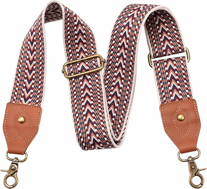 Nefelibata Purse Strap-2"Crazy Horse Leather Bag Strap Adjustable Replacement,Retro Jacquard Embroidery Crossbody Straps
