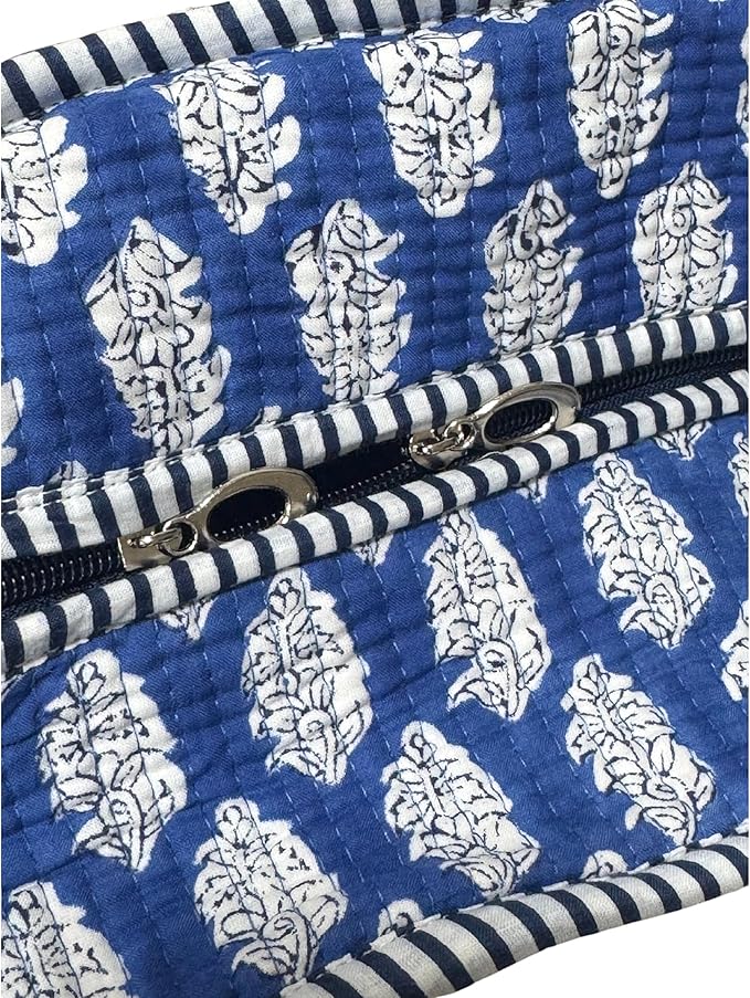 ATOSII Women Handblock Print Quilted 100% Cotton Floral Large Shoulder Tote Bag with Pocket, Zipper for Work, Beach & Travel