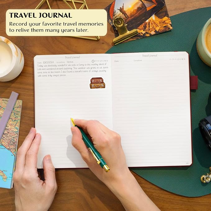Legend Vintage Travel Journal – Traveling Diary & Photo Album for Men, Women & Family with Bucket List – Vacation Essentials (Burgundy)