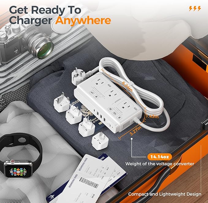 220V to 110V Voltage Converter, TESSAN Universal Travel Adapter with 4 USB Charger (1 USB C), 3 AC Sockets and EU/UK/AU/IT Plug Power Adaptor, Step Down Transformer Outlet-Not for Hair Dryers