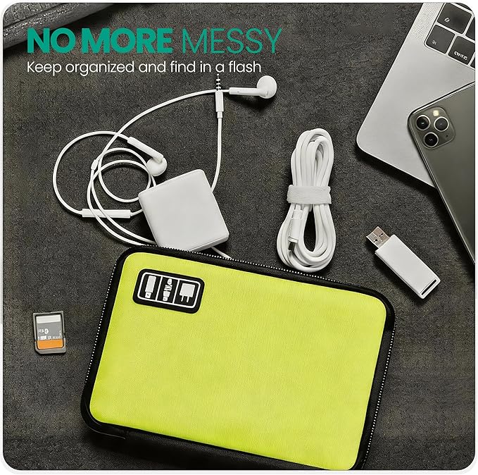Cord Organizer Travel, Electronics Organizer Tech Pouch - Portable Cable Organizer Bag for Cords, Charger, Phone, SD Card, Power Bank for Travel & Daily Use -Green Green