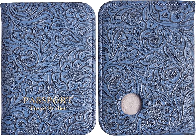 lizimandu Passport Holder with Airtag Slot, Airtag Passport Wallet for Men Women, Slim Leather Passport Holder Case Family for Travel Anti-Lost(1-Carved Blue2)