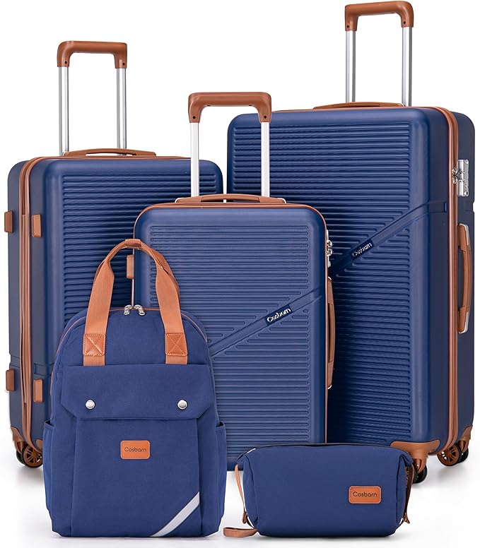 Cosbarn Luggage Sets 5 Piece Suitcases with Wheels, Suitcase Set ABS Hard Case Luggage with TSA Lock Spinner Wheels Durable Travel Luggage (5-Piece Set(20"/24"/28"))