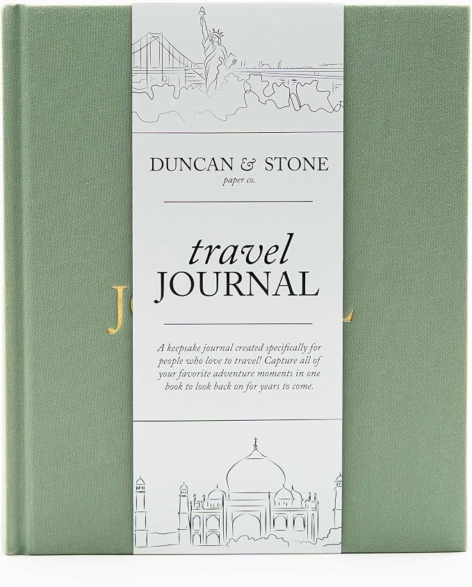 DUNCAN & STONE PAPER CO. Travel Journals - Elegant Journaling Notebook To Record All Your Travel Adventures Up To 15 Trips (Sage Green,110 Page)