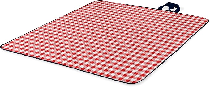 ONIVA - a Picnic Time brand - Vista Outdoor Picnic Blanket & Tote - Beach Blanket - Camping Blanket, (Navy with Red Check)