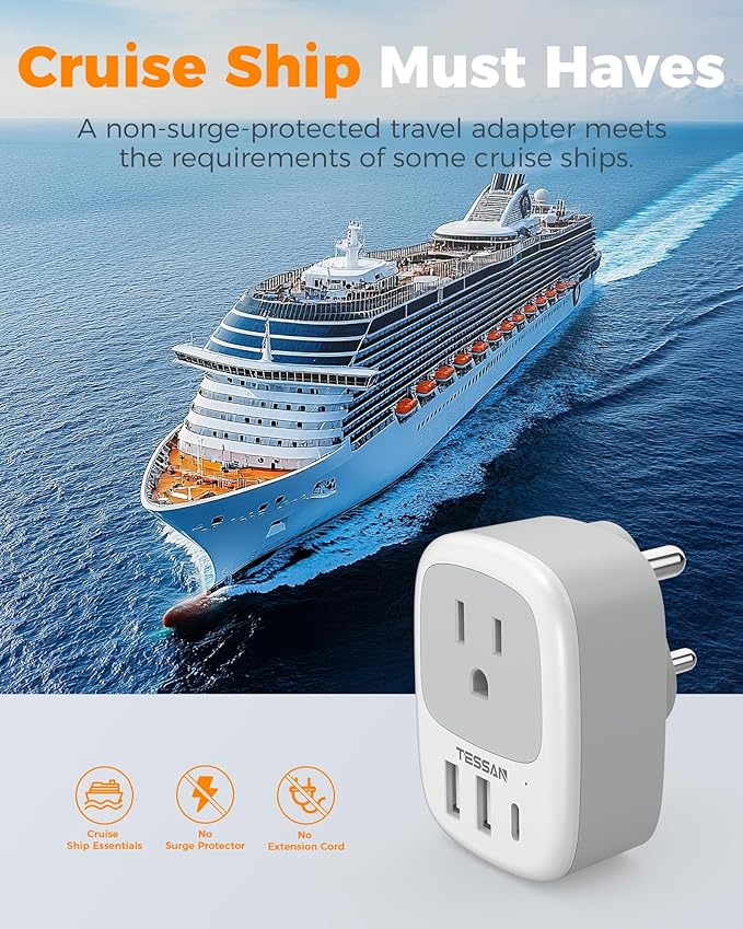 US to India Plug Adapter 3 Pack, TESSAN Type D Travel Adapter with 3 USB Ports (1 USB C), Power Adaptor for US to India Nepal Maldives Pakistan Bangladesh Sri Lanka Bhutan Yemen